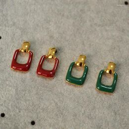 Hoop Earrings Korean Version Of Dongdaemun Niche Design Simple Handmade Colored Enamel Door Font 925 Silver Needle And