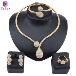 Dubai Crystal Jewelry Sets Classic Water Drop Shape Necklace Bracelet Earrings Ring for Women Wedding Bride Jewelry Set340x