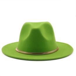 Wide Brim Hats Bucket Grass green bottom shallow fedora hat widebrimmed panama felt mens jazz church womens men 231027