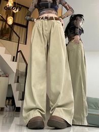 Women's Jeans Khaki Women High Waisted 2023 Autumn Full Length Wide Leg Denim Pants Vintage Fashion Loose Straight Trousers