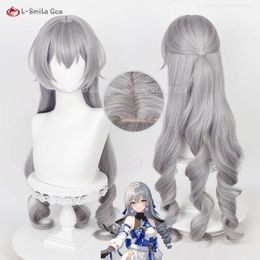 Catsuit Costumes Game Honkai: Star Rail Bronya Cosplay 95cm Long Sier Gray Curly Hair Heat Resistant Halloween Party Anime Wigs + Wig Cap