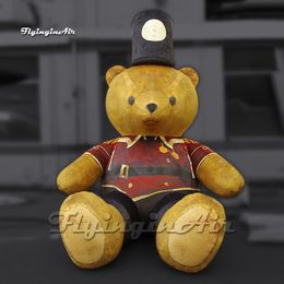 Cute Giant Brown Christmas Inflatable Bear Soldier Nutcracker Doll Model Cartoon Animal Balloon For Xmas Decoration