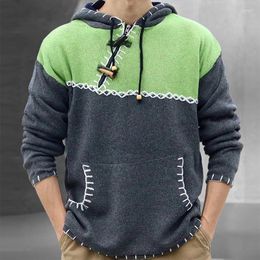 Men's Hoodies Casual Mens Sweater Contract Color Fall Winter Fashion Loose Long Sleeve Hooded Sweaters Vintage Men Stitch Knit Jumpers