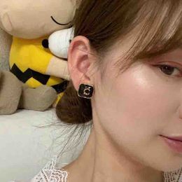 Luxury quality charm square shape stud earring with black color in 18k gold plated have stamp box PS4675A