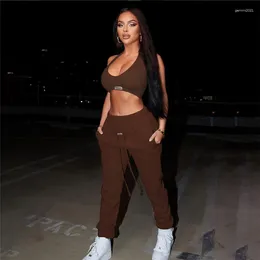 Women's Two Piece Pants Casual Bra And Sweatpants 2 Outfits Lounge Wear Letter Halter Sporty Women Matching Sets Simple Streetwear