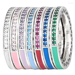 Cluster Rings Original 925 Sterling Silver Colourful Enamel Openwork Radiant Hearts With Crystal For Women Gift DIY Jewellery