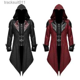 Anime Costumes 2 Colour Assassin Cosplay Mediaeval Man Streetwear Hooded Jackets Outwear Come Edward Assassins d Halloween Come L231027