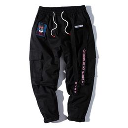 Men Joggers Hip Hop Harem Streetwear Pants Ribbons Letter Embroidery Casual Trousers Popular Pink Cargo Pants210v