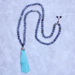 Chains Yoga Jewellery 108 Beads Blue White Natural Stone Mala Necklace Long Tassel For Women Bohemian