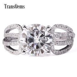 TransGems 3 Carat Lab Grown Moissanite Diamond Engagement Ring Lab Diamond Accents Solid 14K White Gold Women Wedding Band Y2006202413