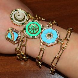 Bohemian Geometric Charm Bracelet For Man Rainbow Sun And Moon Bijoux Vintage Jewellery CZ Stone Turkish Gold Bracelets260Y
