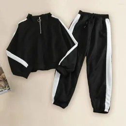 Running Sets 2 Pcs/Set Sweatshirt Pants Set Stand Collar Zipper Loose Soft Elastic Waist Ankle-banded Wide Leg Women Fall Spring Tracksuit