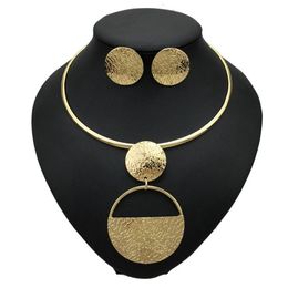 Punk Gold-Color Geometric Metal Fashion Jewelry Sets For Women Choker Necklaces Earrings Set Statement Collier bijoux3163