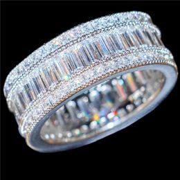 Luxury 10KT White Gold filled Square Pave setting full Simulated Diamond CZ Gemstone Rings Jewelry Cocktail Wedding Band Ring For 309i