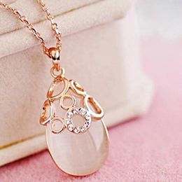 Pendant Necklaces Trendy Opal NecklaceRose Gold Colour Cubic Zirconia Crystal Vintage Waterdrop For Women Girls Choker Gift