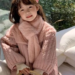 Down Coat Children's Top Winter Girls' Fashionable Spliced Vertical Strips Quilted Scarf Small Cotton