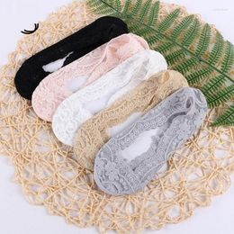 Women Socks 3/5/8pair/pack Summer Girl Silica Transparent Lace Boat Girls Cotton Invisible Anti-slip No Slip Show