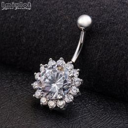 Other 1pc Stainless Steel CZ Zircon Flower Petal Navel Piercing Crystal Belly Button Rings Body Nombril Pircing Navelpiercing2550