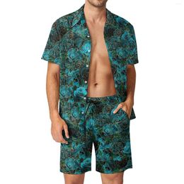 Men's Tracksuits Rose Floral Men Sets Gold Glitter Flower Casual Shorts Summer Vintage Beach Shirt Set Short-Sleeve Graphic Oversized Suit