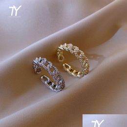 Band Rings Luxury Zircon Twist Design Gold Siery Open Ring For Woman Fashion Korean Jewellery Wedding Party Unusual Finger Dro Dhgarden Otmqd