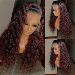 Human Chignons 99j Burgundy Lace Front Hair Wigs Colored Ombre Deep Wave Wig Brazilian HD Frontal On Sale Clearance 231027