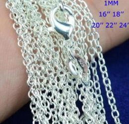 925 Sterling Silver plating Rolo " O " Chain Necklaces 1mm 16''-24'' 5 Dimensions 925 Silver DIY Chains Fit Pendant Jewellery