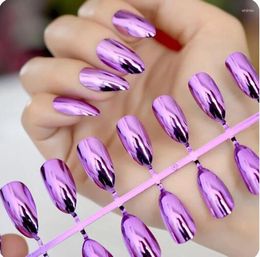 False Nails 120Pcs Reflective Mirror Light Soft Purple Fake Nail Full Cover Press On Natural Metallic Square Acrylic Art Tip Y87