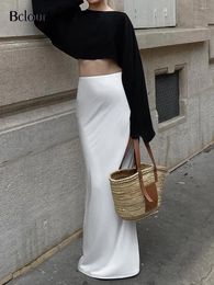 Skirts Bclout Autumn Satin White Long Women Elegant Office Lady High Waist Solid Sexy Fashion Slim Party Full 2023