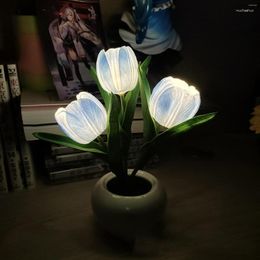 Night Lights Bedside Atmosphere Flowers Lamps Crafts Gift Romantic Simulation Tulip Nightlights Bonsai Desk Light Decor