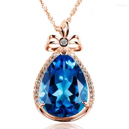 Pendant Necklaces Trendy Chokers Necklace Rose Gold / Silver Colour Blue Crystal Waterdrop Simple Party Jewellery For Women Gift Drop