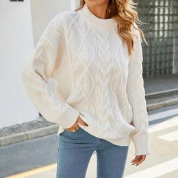Women's Sweaters Autumn Vintage Criss-cross Solid Full Sleeve Crew Neck Casual Stylish Winter Thick Warm Female Pullover C5192