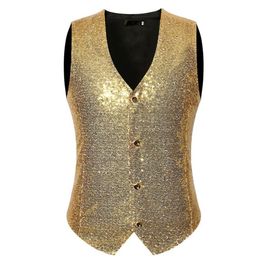 Mens Silver Sequin Vests Casual Hippie Rock V Neck Suit Vest Men Wedding Groom Hipster Singer DJ Slim Fit Costume291S