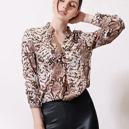 Women's Blouses Autumn Sexy Long Sleeve Shirt Women Tops Spring 2023 Snake Print Blouse V-neck Chiffon Clothes Blusas 29664