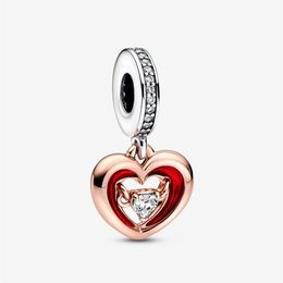 Charms 925 Sterling Silver Two-tone Radiant Heart Dangle Charms Fit Original European Charm Bracelet Fashion Women Wedding Engagem212B