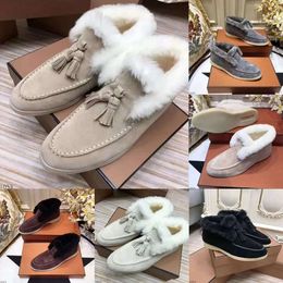 Loror Piana LoroPiano Mens Luxury Designer shoes Factory Sales Dress Shoes Velvety Leather boots Fashion British Style Winter Warm Man Women Lazy Brand Loafers Walk