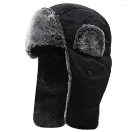 Berets Ushanka Men Women Russian Hat Trapper Bomber Warm Trooper Ear Flaps Winter Ski Solid Fluffy Faux Fur Cap Headwear Bonnet