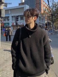 Men's Sweaters Baggy Men Turtleneck Slouchy Temperament Japanese Style Retro Simple Knitwear Handsome Hipster Office All-match Solid