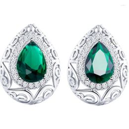 Stud Earrings Fashion Vintage Hollow Out Design For Women Luxury Zircon Pave Light Blue Teardrop Crystal Korean Jewellery