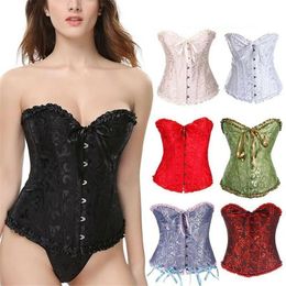 Sexy Corsets Bustiers Floral Lace Tops For Women Plus Size Flower Print Vintage Corset Gothic Satin Lingerie Corselet Overbust