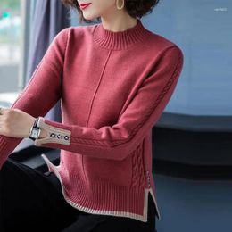 Women's Sweaters Stylish Stand Collar Button Knitted Spliced Korean Sweater Clothing 2023 Autumn Casual Pullovers Loose Commute Tops