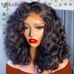 Synthetic Wigs Melodie Transparent Short Bob Body Wave 13x4 13x6 Lace Front Human Hair Frontal Glueless Ready To Wear 5x5 Closure Wig 231027