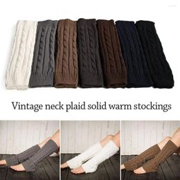 Women Socks Fashion Knitted Wool Winter Warm Leggings Vintage Lingge Solid Colour Thermal Long Furry