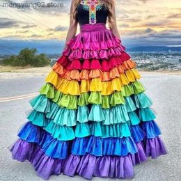 Runway Dresses Unique Multi Colour Tiered Long Women Skirts Puffy A-line Fluffy Tiered Satin Maxi Skirt Custom Made Female Skirt T231027
