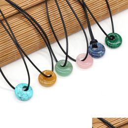 Pendant Necklaces Natural Stone 18Mm Peace Buckle Tiger Eye Turquoise Opal Quartz Crystal Pendant Necklaces For Women Reiki Heal Pendu Dh7Wc