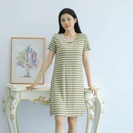 Women's Sleepwear Printing Striped Night Dress Chest Pad Modal Home Clothes Nightgown Sleepdress Short Sleeve Ruffles Loungewear