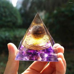 Decorative Figurines Handmade Orgonite Pyramid 60mm Smoky Crystal Sphere With Amethyst Natural Cristal Stone Orgone Reiki Energy Healing