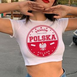 Women's T Shirts Poland Goth Fairy Grunge Fairycore Crop Top Woman Gothic Kawai Cyber Y2k Clothes