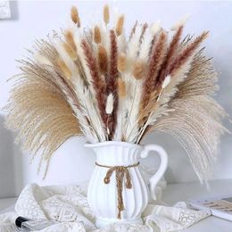 Decorative Flowers Natural Fluffy Pampas Grass Dried Flower Bouquet Bohemian Decoration Plants Reeds Wedding Home