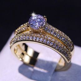 Whole Porfessional Handmade Luxury Jewelry 925 Sterling Silver&Gold Filled 5A Cubic Zirconia CZ Diamond Office Bridal Ring Set205s