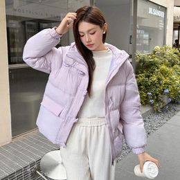 Women's Trench Coats 2023 Bread Down Hooded Thickening Warm Girls Overcoats Fall Solid Pink Parkas Outerwear Female 3657